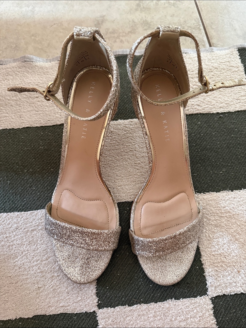 Kelly & Katie Glitter Gold Ankle-Strap Heels